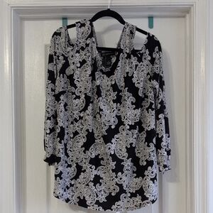 INC International Concepts Black and White Patterned Blouse